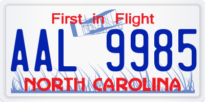 NC license plate AAL9985