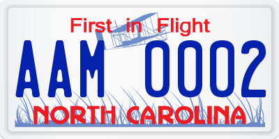 NC license plate AAM0002
