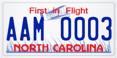 NC license plate AAM0003