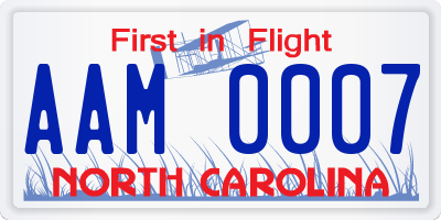 NC license plate AAM0007