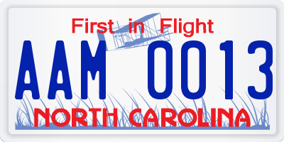 NC license plate AAM0013