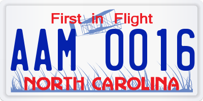 NC license plate AAM0016