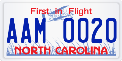 NC license plate AAM0020
