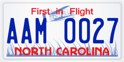 NC license plate AAM0027