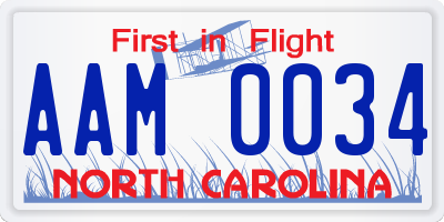NC license plate AAM0034