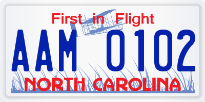 NC license plate AAM0102