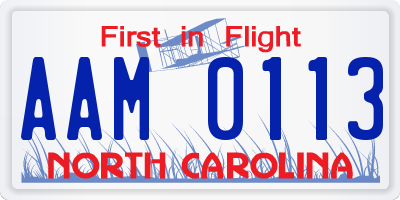 NC license plate AAM0113