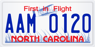 NC license plate AAM0120