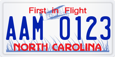 NC license plate AAM0123