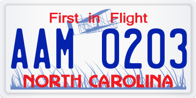 NC license plate AAM0203