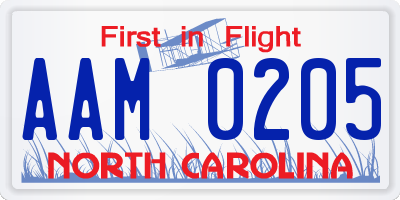 NC license plate AAM0205