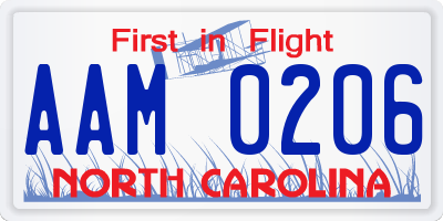 NC license plate AAM0206