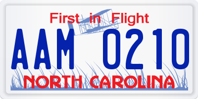NC license plate AAM0210