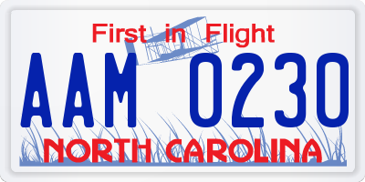 NC license plate AAM0230