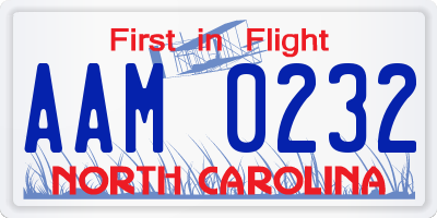 NC license plate AAM0232