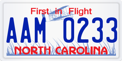 NC license plate AAM0233