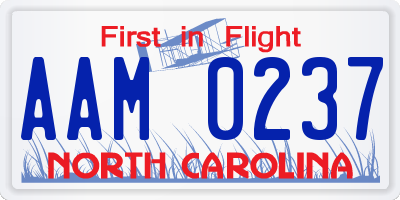 NC license plate AAM0237