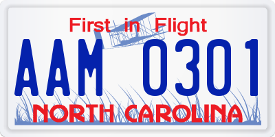 NC license plate AAM0301