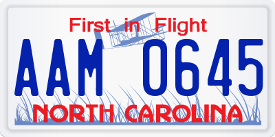 NC license plate AAM0645