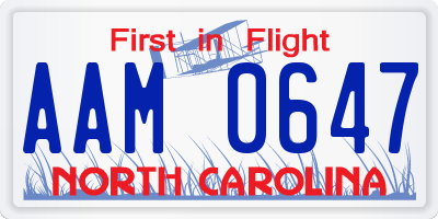 NC license plate AAM0647