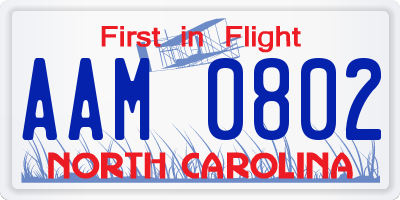 NC license plate AAM0802