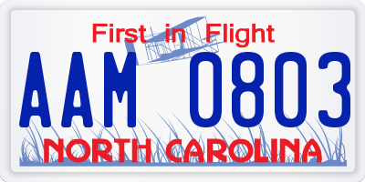 NC license plate AAM0803
