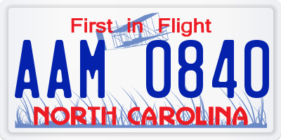 NC license plate AAM0840