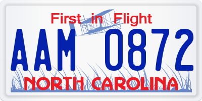 NC license plate AAM0872