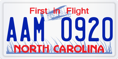 NC license plate AAM0920