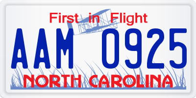 NC license plate AAM0925