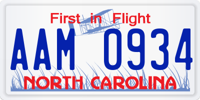 NC license plate AAM0934