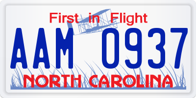NC license plate AAM0937