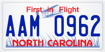 NC license plate AAM0962