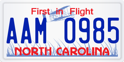 NC license plate AAM0985