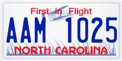 NC license plate AAM1025