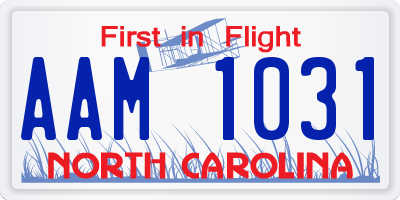 NC license plate AAM1031
