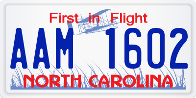 NC license plate AAM1602