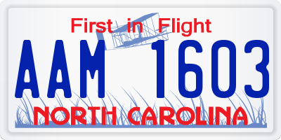 NC license plate AAM1603