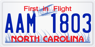 NC license plate AAM1803