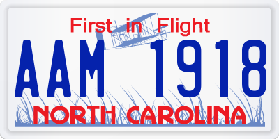 NC license plate AAM1918