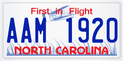NC license plate AAM1920