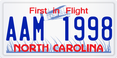 NC license plate AAM1998