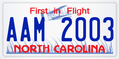 NC license plate AAM2003