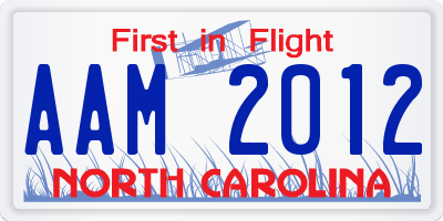 NC license plate AAM2012