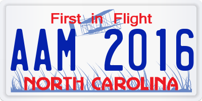 NC license plate AAM2016