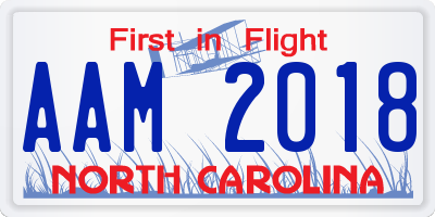 NC license plate AAM2018