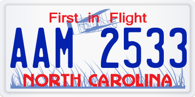 NC license plate AAM2533