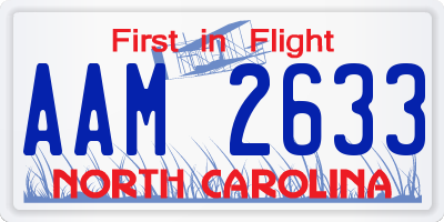 NC license plate AAM2633