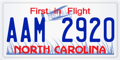 NC license plate AAM2920