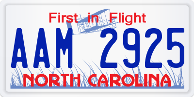 NC license plate AAM2925
